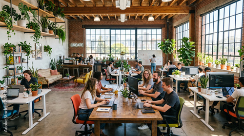 Diverse Coworkers Socializing During Coffee Break in Modern Office Kitchen