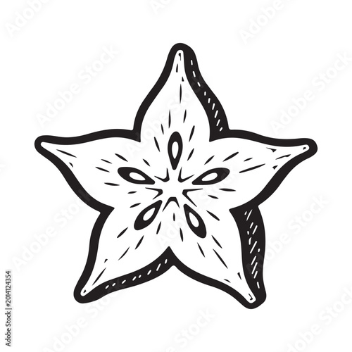 Black and white hand drawn star fruit slice sketch