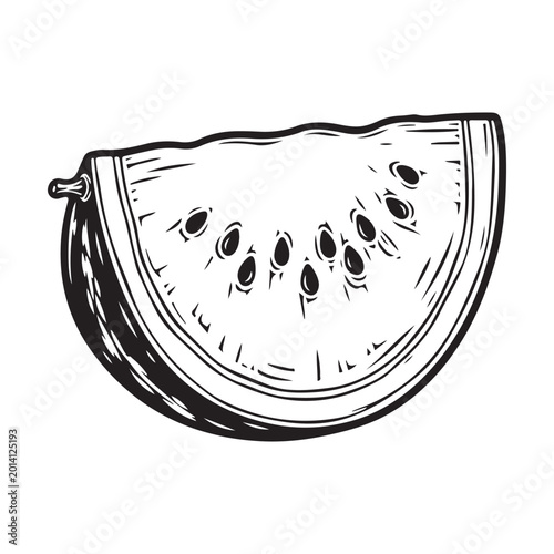 Fresh watermelon slice line art drawing