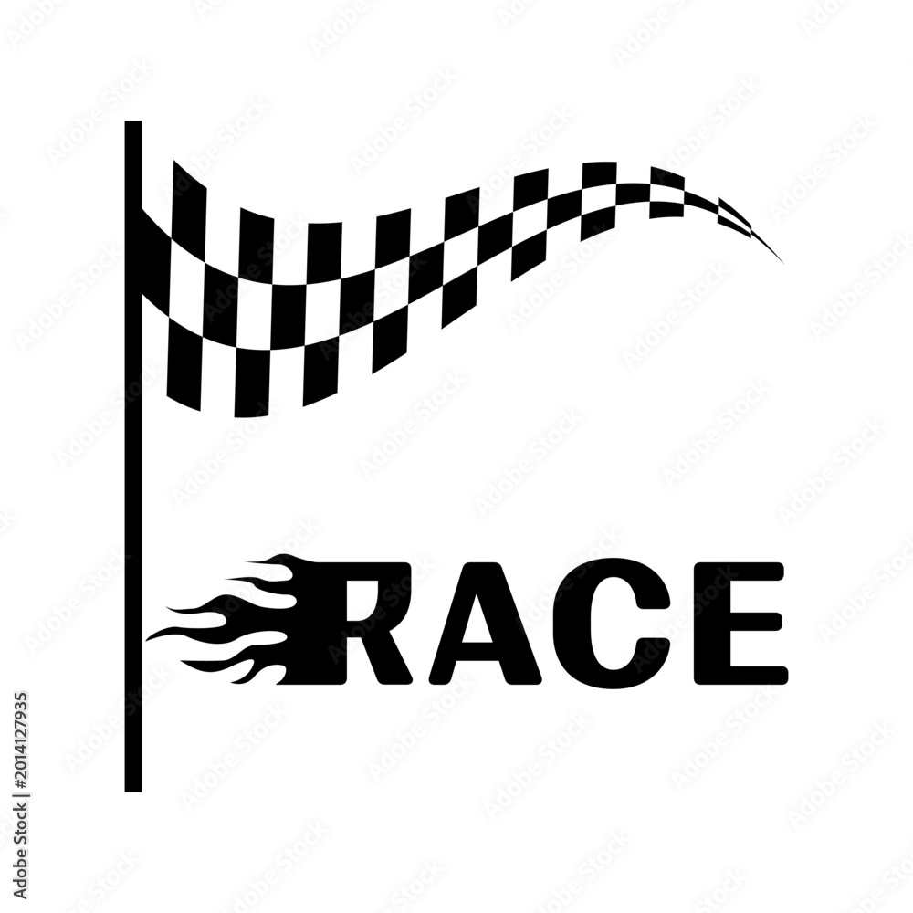 Fototapeta premium A racing flag with the word Race in glowing letters 