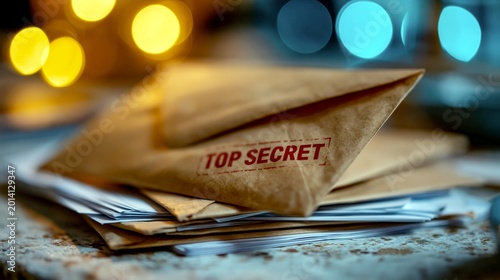 Classified envelope on official paperwork, representing sensitive information and confidentiality