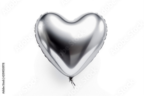 one metallic silver balloon inflatable festival heart shape isolated on white