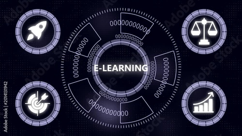 E-learning digital interface with business and hud