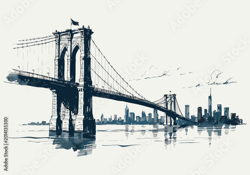 A captivating watercolor sketch of a bridge with yellow gray lines,