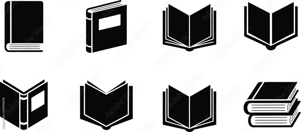 © MohimaGraphix - Book icon set, black and white silhouette logos isolated on white background © MohimaGraphix - Book icon set, black and white silhouette logos isolated on white background