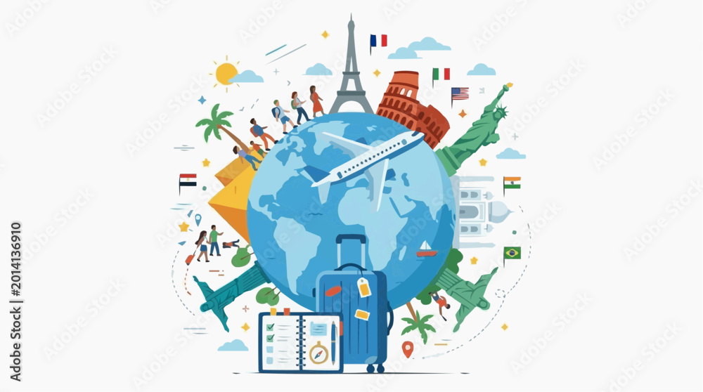 Fototapeta premium Travel and tourism concept with globe and luggage