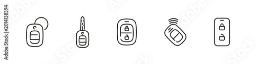 Car keys vector outline icon set. Vehicle, access, and transportation security collection