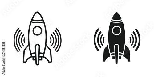 Φωτογραφία Wireframe rockets transmitting signal waves icon set