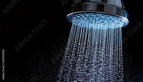 фотографія Invigorating Shower Head with Flowing Water Against a Dark Background
