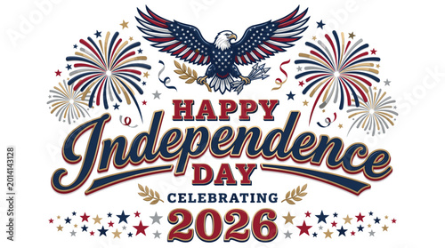Canvastavla Happy Independence Day Celebrating 2026 with Bald Eagle Fireworks and Stars on T