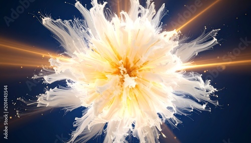 Floral explosion Center bloom with light rays emanating on dark background