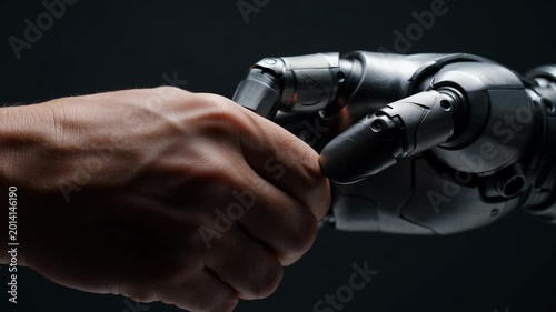 Extreme Close Up of Human and Robot Handshake with Cinematic Lighting and Technology Theme