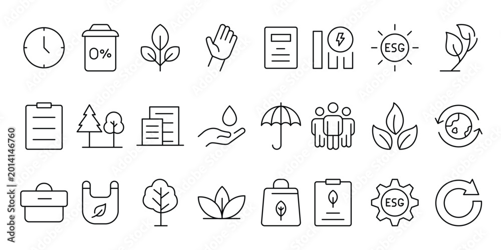 Foto ESG flat line icon set