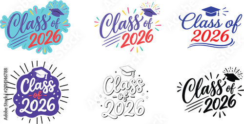 Tableau sur toile Class of 2026 Graduation Logo Set with Mortarboard Caps and Celebration Graphics
