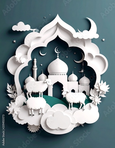Islamic art, paper cut, mosque, sheep, Ramadan