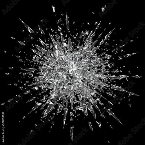 Foto Shattered glass explodes outward in a chaotic burst of sharp shards