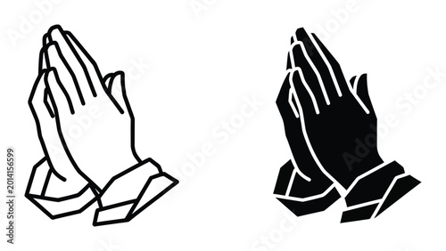Praying hands in simple black and white vector style
