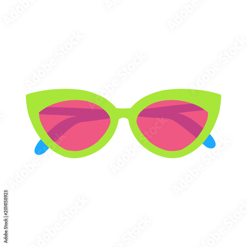Green cat eye sunglasses with pink lenses vector illustration