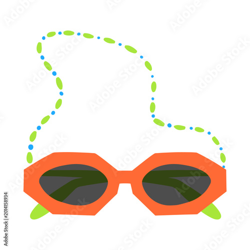 Orange octagonal sunglasses with green beaded chain vector illustration