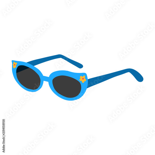 Blue cat eye sunglasses with small flowers vector illustration
