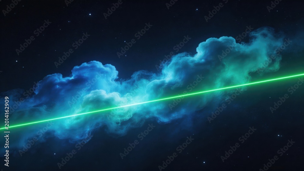 Fototapeta premium Cosmic nebula with green light beam