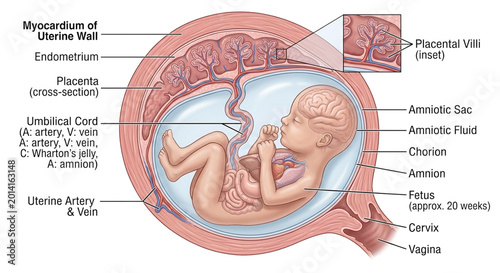 Isolated Medically Accurate Illustration of a Human Fetus in the Womb

