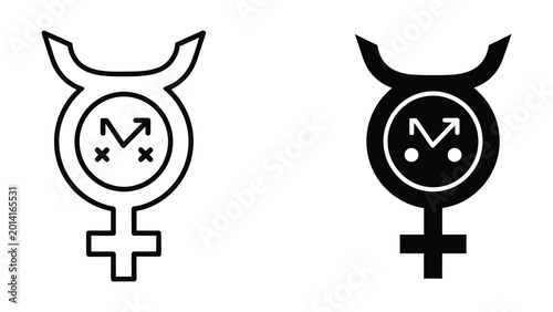 Tableau sur toile Female symbol with moon and astrology signs inside circle