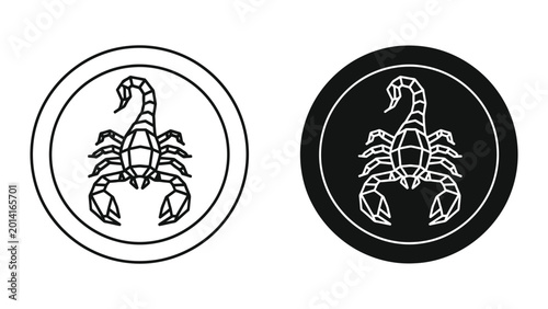 Cuadro en lienzo Scorpion symbol in circular black and white background