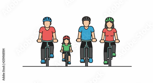 Flat design family cycling together on bikes