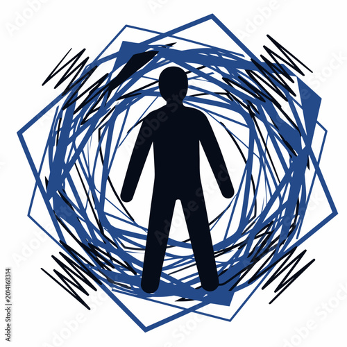 Foto A silhouetted figure is engulfed in chaotic lines, symbolizing overwhelm
