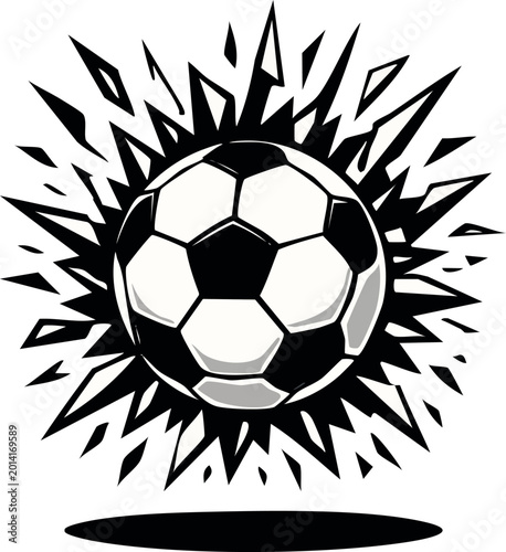 Quadro em tela Abstract soccer ball with sharp graphic elements bursting outwards creating a striking monochrome sports design