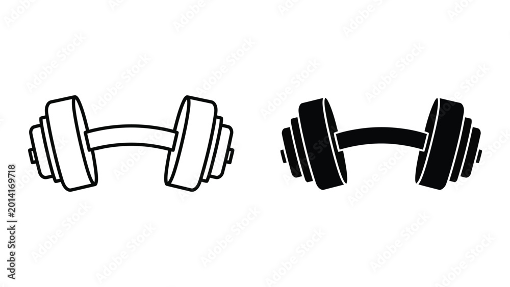 Fototapeta premium Black and white dumbbell icon set with two different styles