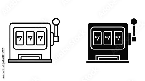 Black and white slot machine with three sevens winning combination