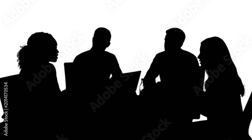Silhouette of business people sitting at a meeting isolated on transparent background, Vector