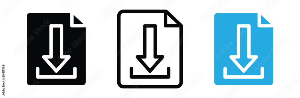 Fototapeta premium Download icons in black, White, And blue for file upload and data transfer concepts