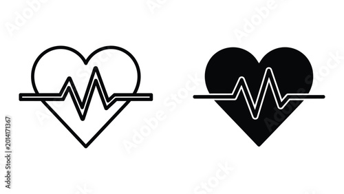 Cuadro en lienzo Heart with ecg line vector icon set
