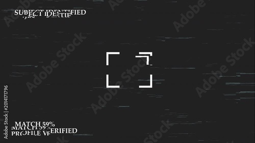 Glitch Biometric Surveillance Screen with Subject Identified, Profile Verification and Target Tracking Overlay