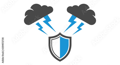 Shield protected from stormy weather with lightning bolts