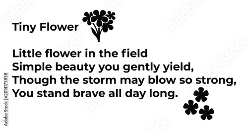 Schilderij op canvas ​Little flower in the field nursery rhyme typography design.