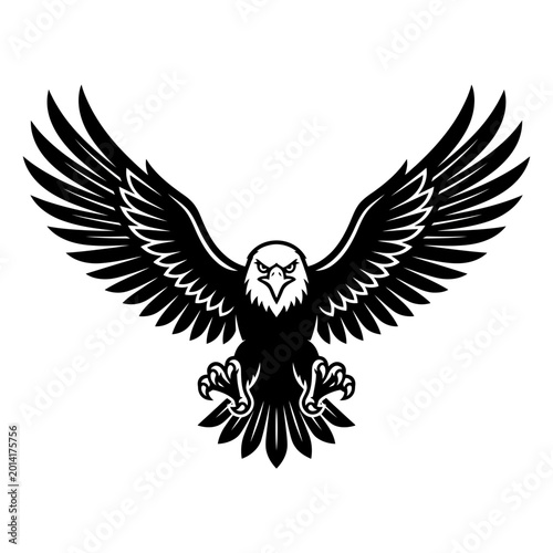 A majestic eagle spreads its wings in a powerful stance.