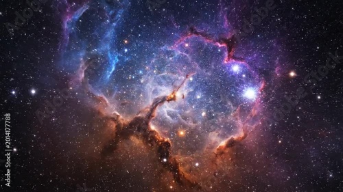 Colorful cosmic nebula with glowing gas clouds and bright stars. colorful nebula cloud and bright star field deep space. sparkling  nebula