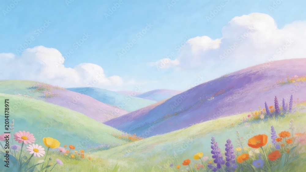 Obraz premium Colorful flower fields on rolling hills