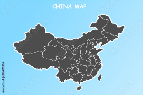 Canvas Print Grey vector map of China with provincial borders on a blue background