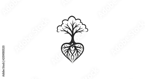 A heart-shaped logo featuring a tree's branches and roots, on a white background