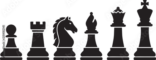 Chess Pieces Black Silhouette Vector Set King Queen Bishop Knight Rook Pawn Game Icons .