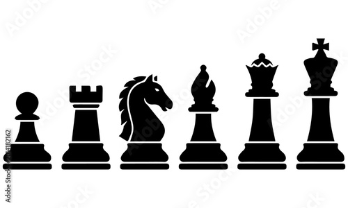 Photos Chess Pieces Black Silhouette Vector Set King Queen Bishop Knight Rook Pawn Game Icons Collection