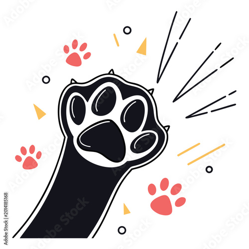 Tableau sur toile Black feline paw reaching up with sharp claws.