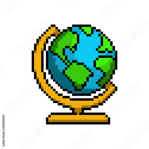 Vector Illustration of Earth Globe with Pixel Art Design