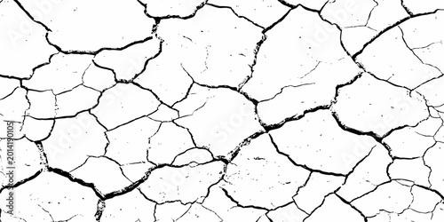 Bild auf Leinwand Natural distressed cracked soil texture with dramatic monochrome fracture lines and rough rustic terrain surface for abstract backgrounds