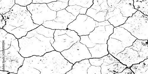 Slika na platnu A high-contrast, black and white texture overlay of extensively cracked and distressed dry ground, featuring jagged, organic fissures and subtle granular details against a stark white background